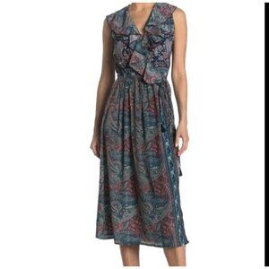 Anthropologie RAGA Mystic Garden Ruffled Midi Wrap Dress Size small